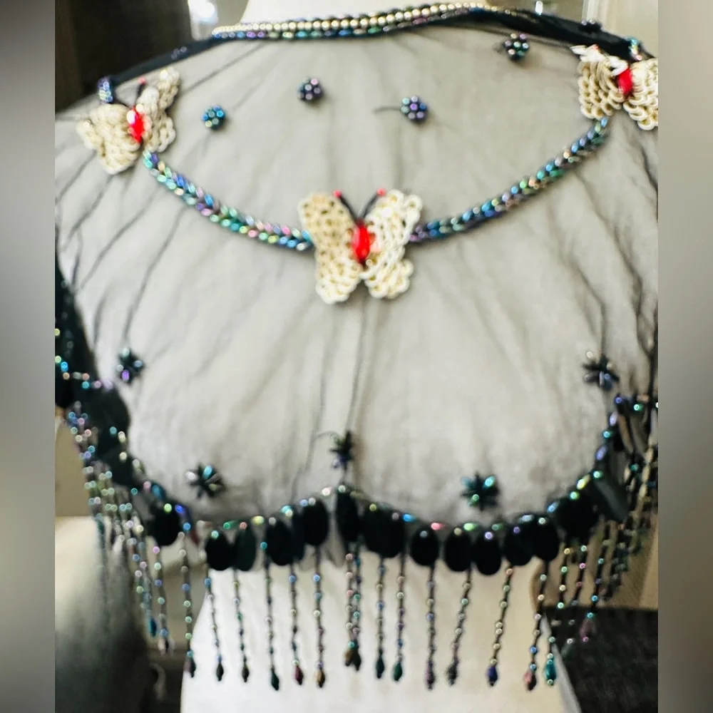 Capelet Beaded Shoulder 1920’s Style Butterfly Mesh Red Gold Accents topper